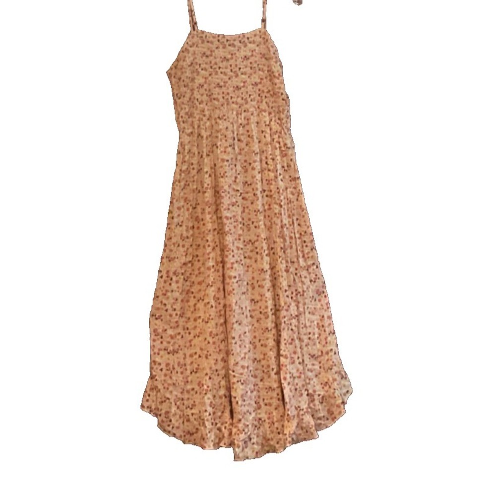 J GEE Midi Swing Dress Floral Strappy Sleeve Boho Cottage Prairie Farmhouse SZ L